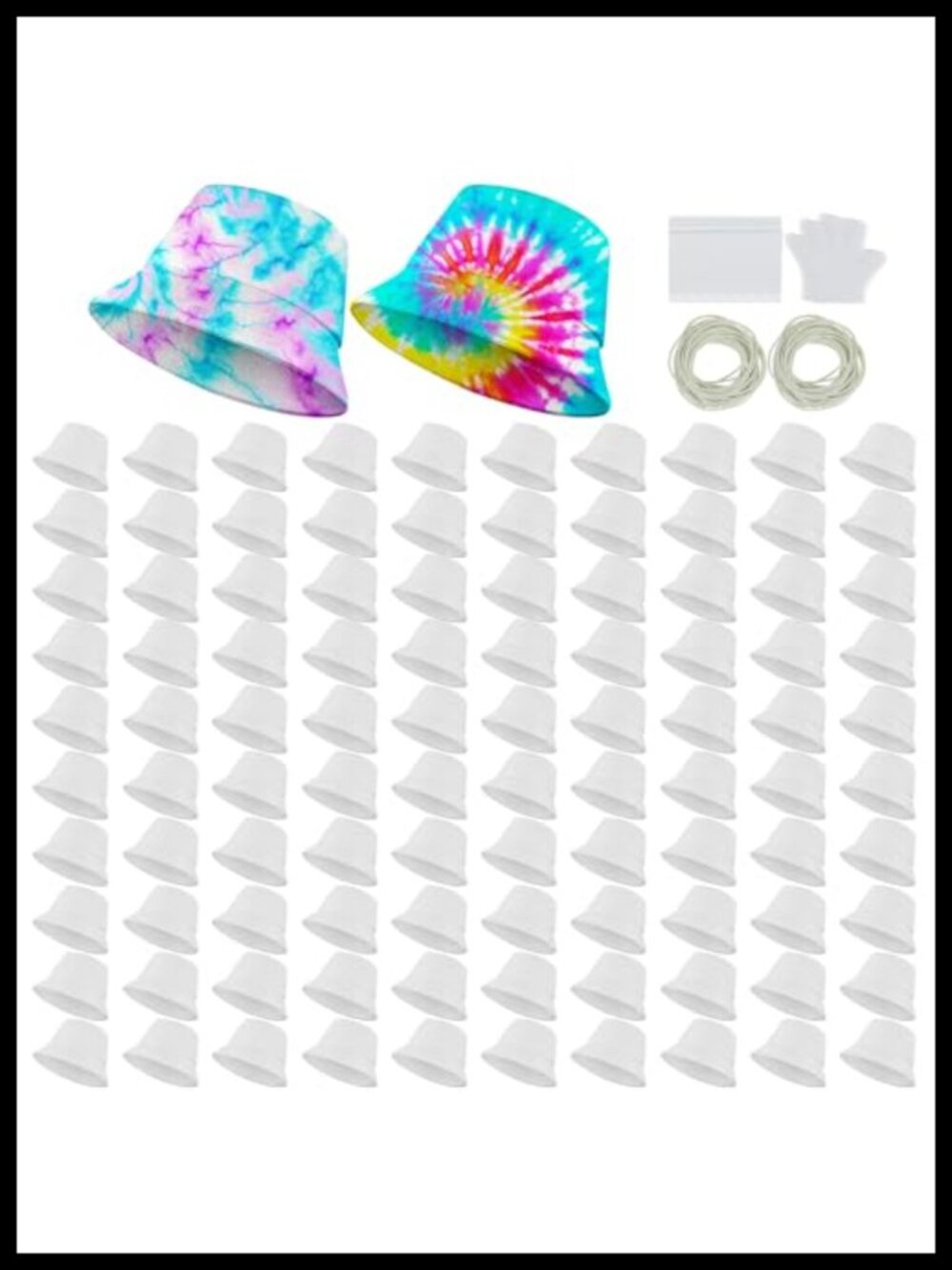 Cotton Bucket Hat - Tie Dye DIY - 100 Pack Hats with Rubber Bands Gloves Bags